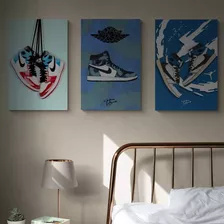 Cuadro Decorativo Set 3 Nike Jordan Sneakers Tenis Azul Hype