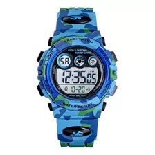 Reloj Pulsera Skmei 1547 De Cuerpo Color Azul Claro, Digital, Para Niños, Fondo Gris, Con Correa De Poliuretano Color Azul Claro, Dial Negro, Minutero/segundero Negro, Bisel Color Azul Claro, Luz Mult