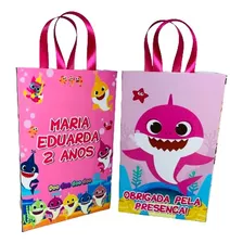 15 Lembrancinha Personalizada Sacolinha Baby Shark Rosa