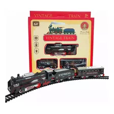 Tren Clásico Vintage Con Luz Y Sonido Vías Circulares 68cm Color Vagon Negro