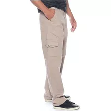 Calça Larga Cargo Sarja Bege Bolso Lateral Sk8 Tendencia