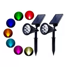 Reflector Solar Led 2pzs Con Estaca 8w Jardín Pared Luz Rgb