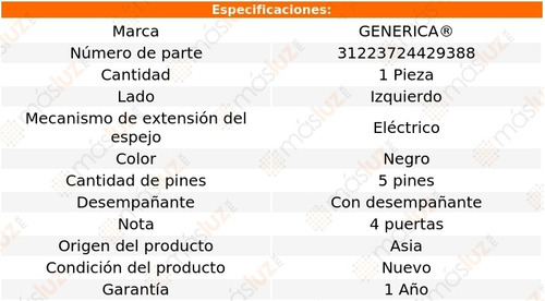 Espejo Izq Elect C/desemp 5 Pines Gmc Envoy 02/09 Generica Foto 2