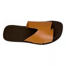 Chinelo Slide Feminina Couro Legitimo Confortável Verão Hms