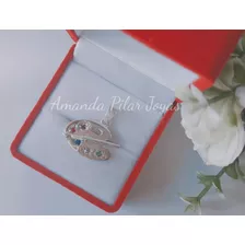 Hermoso Dije Paleta De Pintor Con Piedras En Plata. Artistas