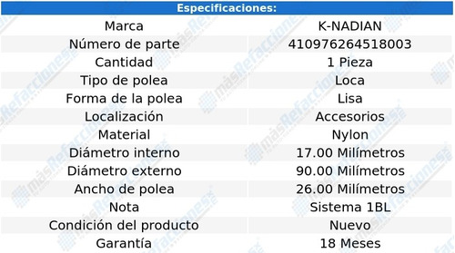 Polea Banda Nylon Lisa K-nadian Buick Opel L4 1.7l 61 Al 62 Foto 3