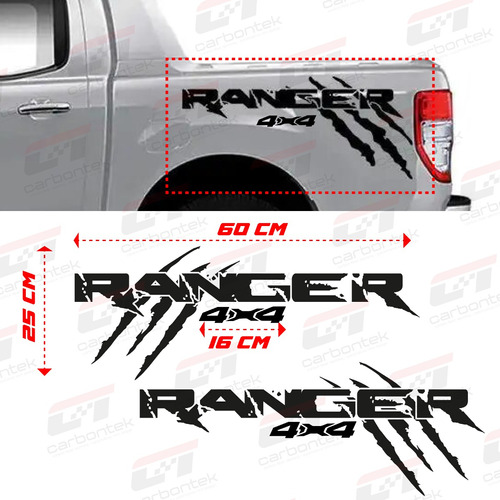 Sticker Calca 60cm Ford Ranger 4x4 Garra Kit Laterales Caja Foto 2