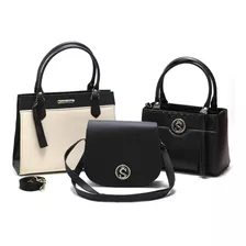 Bolsa Feminina Couro Sintético, Kit 3 Bolsas + Alça Lateral