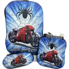 Kit Mochila Escolar Homem Aranha Moto + Lancheira + Estojo