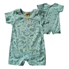 Pijama Bebê Macacão Curto Com Estampa Dinossauro Neon