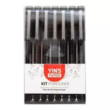 Kit Caneta Nankin Pointliner 07 Unidades Yin´s Paper Cor Da Tinta Preto Cor Do Exterior Preto