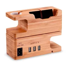 Base Soporte De Carga Bambu Para iPhone 12 Pro Y Apple Watch