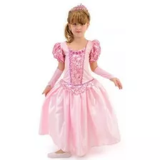 Vestido Infantil Princesa Aurora Realeza Rosa Promoção 