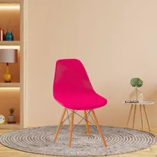 02 Capa De Cadeira Charles Eiffel Nordic Eames Luxo De Malha Cor Rosa-chiclete Desenho Do Tecido Liso