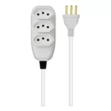 Extensão Elétrica Ilumi 3 Pinos + Terra 10a 250v, 3 Tomadas Cor Branco