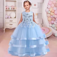 Vestido De Niña De Fiesta Mini-mi Modelo Malena Celeste