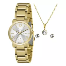 Relógio Lince Feminino Dourado Semijóia Lrg4718l Cor Do Fundo Prateado