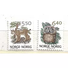 Noruega 1991 Serie Mint 1016/17 Fauna Buho Y Felino Salvaje