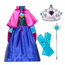Disfraz Vestido Princesa Anna Frozen Con Capa + Accesorios