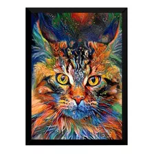 Quadro Psicodélico Gato Linda Arte Moldurada.