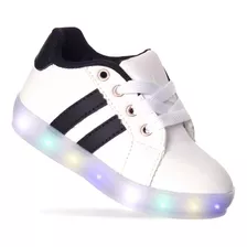 Tênis Led Luz Pisca Branco Preto Meninos Infantil Masculino