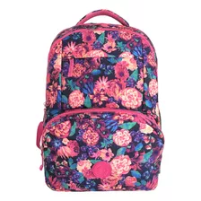 Mochila Juvenil Feminina Fiorella Sotti Star Flores Estilo Cor Rosa Desenho Do Tecido Florido