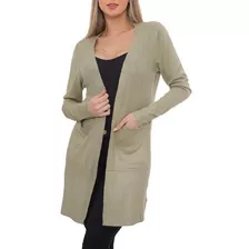 Cardigan Feminino Grosso Aberto Feminina Bolso Modal Casaco