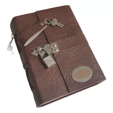 Caderno Diário Cadeado Couro A6 300 Folhas Imediato Cor Vintage 01
