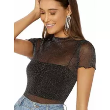 Polera Transparente Con Glitter Brillos Para Fiesta