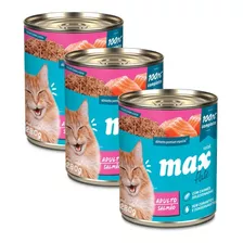 Kit 3 Lata Ração Úmida Patê Gatos Salmão 280g Max Cat