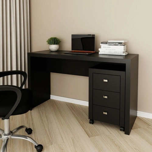 Conjunto 2 Peças Com Escrivaninha Mesa Escritório Dj Preto