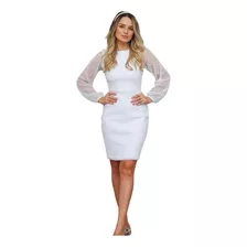 Vestido Noiva Civil Branco Midi Com Manga Lançamento T1