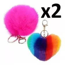 Llavero Dama Pompon Corazon Accesorio Cartera Bolso Pon Pon