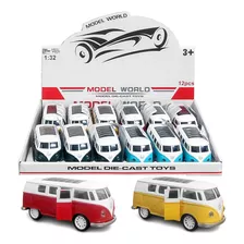 Caixa Com 12 Carrinho Metal Perua Kombi Em Miniatura Revenda