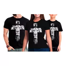 Kit Família De Camiseta Evangélica Leão Tribo De Judá Cristã
