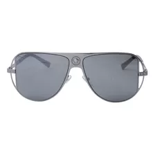 Óculos De Sol Versace Ve2212 Com Estrutura De Metal Cor De Chumbo, Lente De Plástico Espelhado Cinza/prata, Haste De Metal Com Chumbo