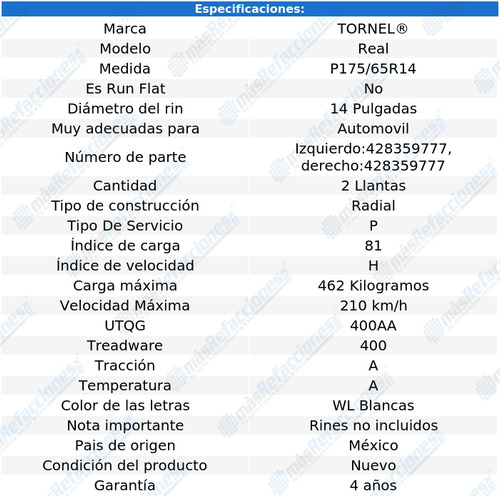 Paquete 2 Llantas Fiat Uno Vivace 2014 175/65r14 81 H Tornel Foto 2