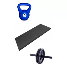 Kit Entrenamiento Fitness Colchoneta + Pesa Rusa 5kg + Rueda