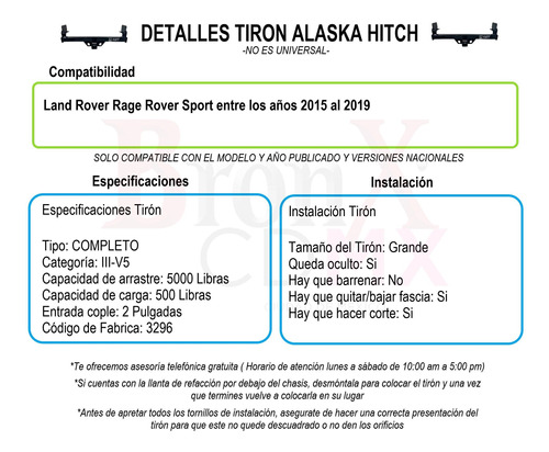 Tiron Jalon Remolque Land Rover Rage Rover 2015-2019 Alaska Foto 8