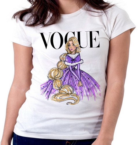 Blusa Camiseta Feminina Baby Look Vogue Rapunzel Disney