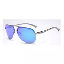 Óculos De Sol De Alumínio Aoron Polarizado Proteção Uv400 Cor Azul Cor Da Armação Cinza Cor Da Lente Azul