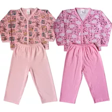 Kit 2 Pijama Infantil Menina Inverno Longo Botão 200797-2