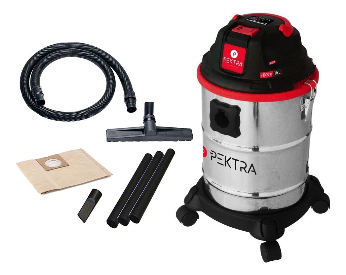 Aspiradora Industrial Pektra 15 L Polvo Liquido Acero Inox Color Plateado/negro/rojo