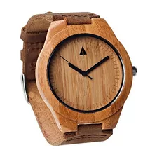 Treehut Mens Wooden Bamboo Watch Con Cuero Marron Genuino Co