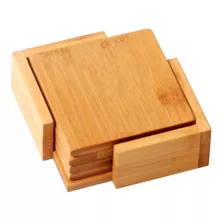 Posavasos De Madera Natural Bambu 10x10 Cm X4 Unid. 