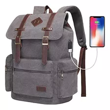 Mochila Vintage Modoker Para Hombre Mujer 17puLG - Gris