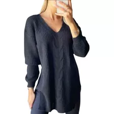 Sweater Mujer Largo Amplio Trenzado