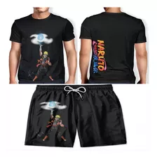 Kit Camiseta + Short Masculino Naruto Uzumaki Preto Top Full