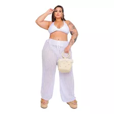 Saída De Praia Calça Plus Size Tricô Moda Verão Canga 