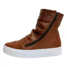 Bota Coturno 2 Zipers Feminina Em Couro Trice 63843